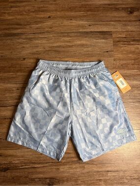 Umbro Checkered Athletic Soccer Shorts Light Blue $30 NWT Mens Size S